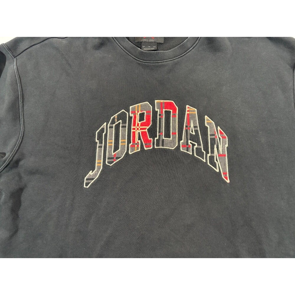 Air Jordan Essential Holiday Plaid Crewneck Sweatshirt Mens Black DQ7348 Sz 2XL - Picture 3 of 10